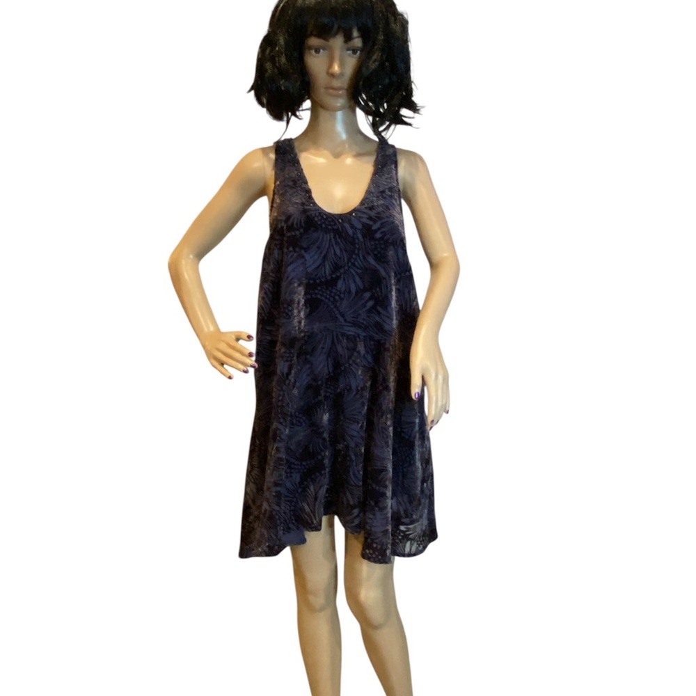 Free People Ellie Burnout Velvet Sleeveless Flowy Mini Dress Navy Blue Sz Small